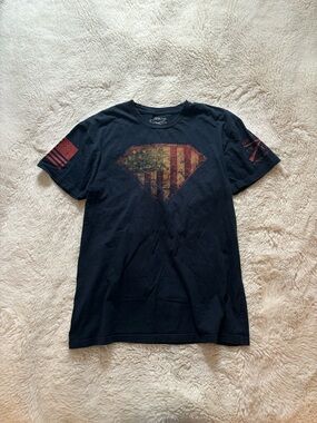 Grunt Style Dark Blue Patriotic Superman Logo Graphic Print T-Shirt